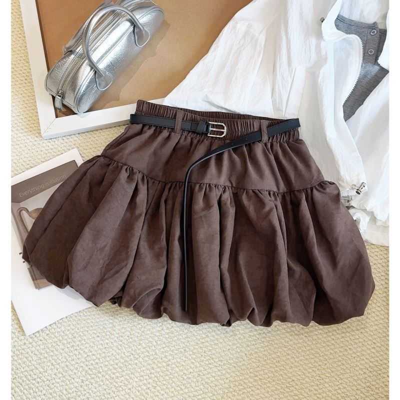 上品バルーンミニスカート ベルト付き二色展開