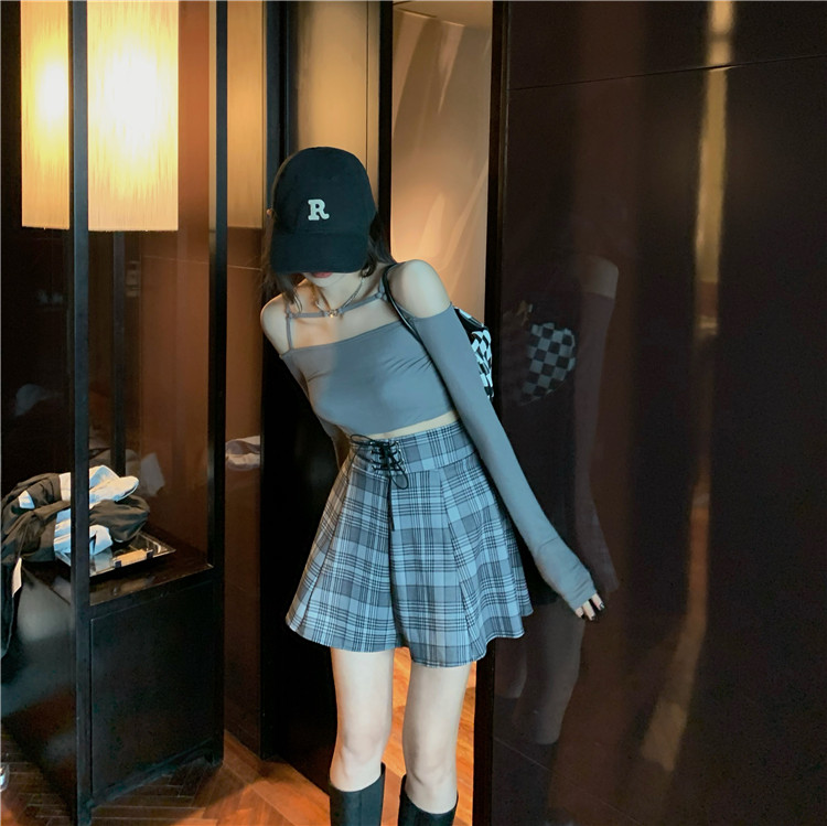 ハイウエストチェック柄プリーツミニスカート