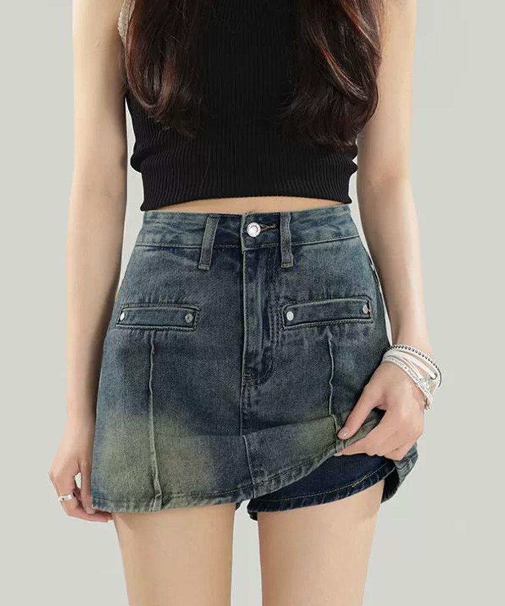 デニム スカパン ハイウエスト ミニスカート 韓国風