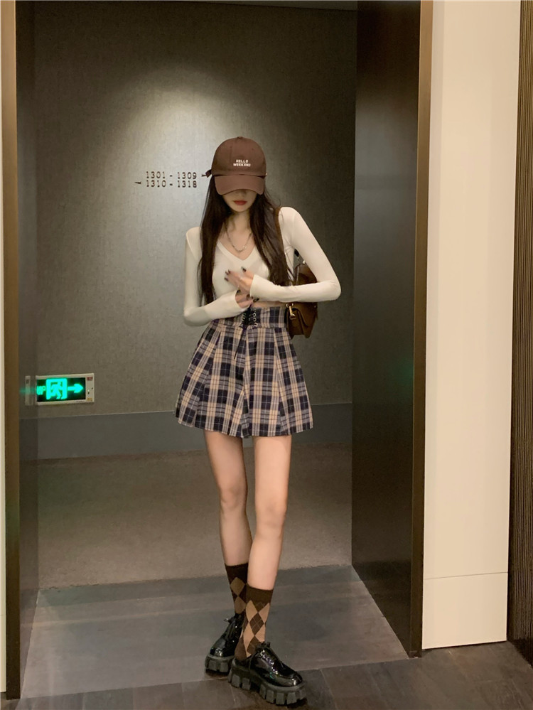 ハイウエストチェック柄プリーツミニスカート