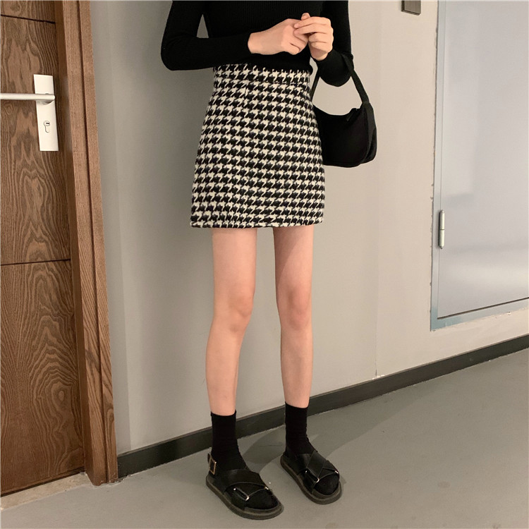 千鳥格子ハイウエストミニスカート