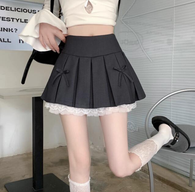 黒色ハイウエストプリーツミニスカート