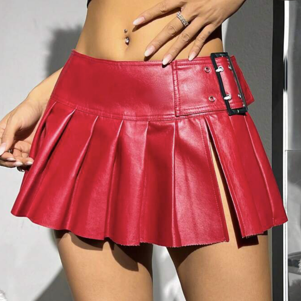 ミニスカート 艶やか光沢プリーツミニスカート