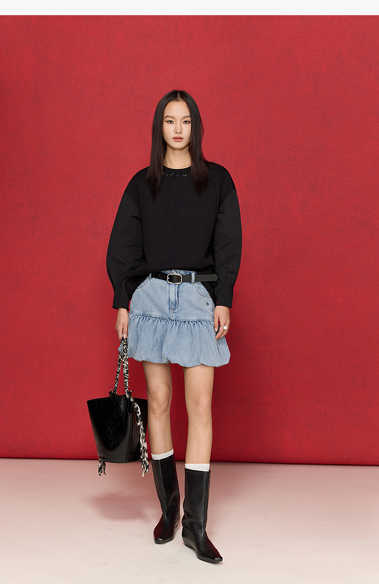 ミニスカート ふんわりデニムバルーンミニスカート