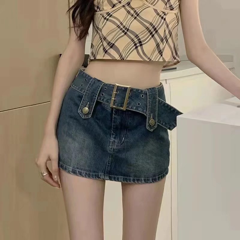 ミニスカート ベルト付きデニムミニスカート