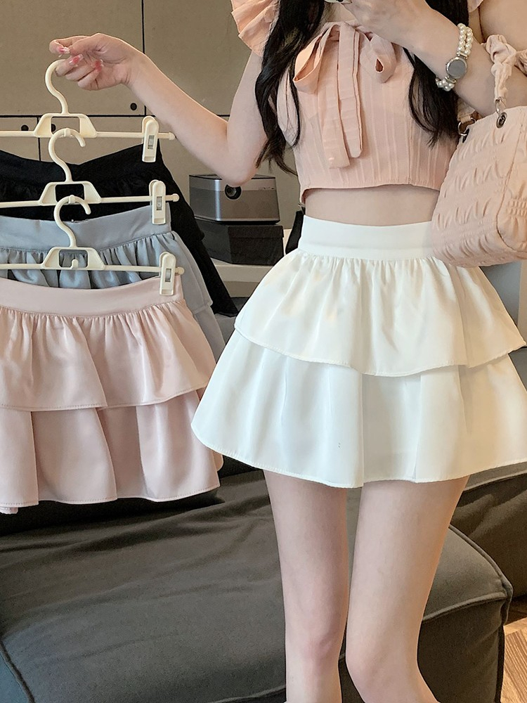 ミニスカート 二段重ねティアードフリルミニスカート