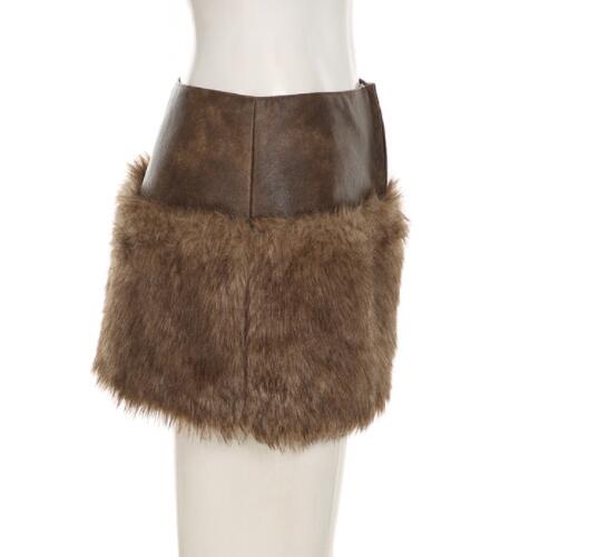 春新作 人造革ファー切替タイトミニスカート