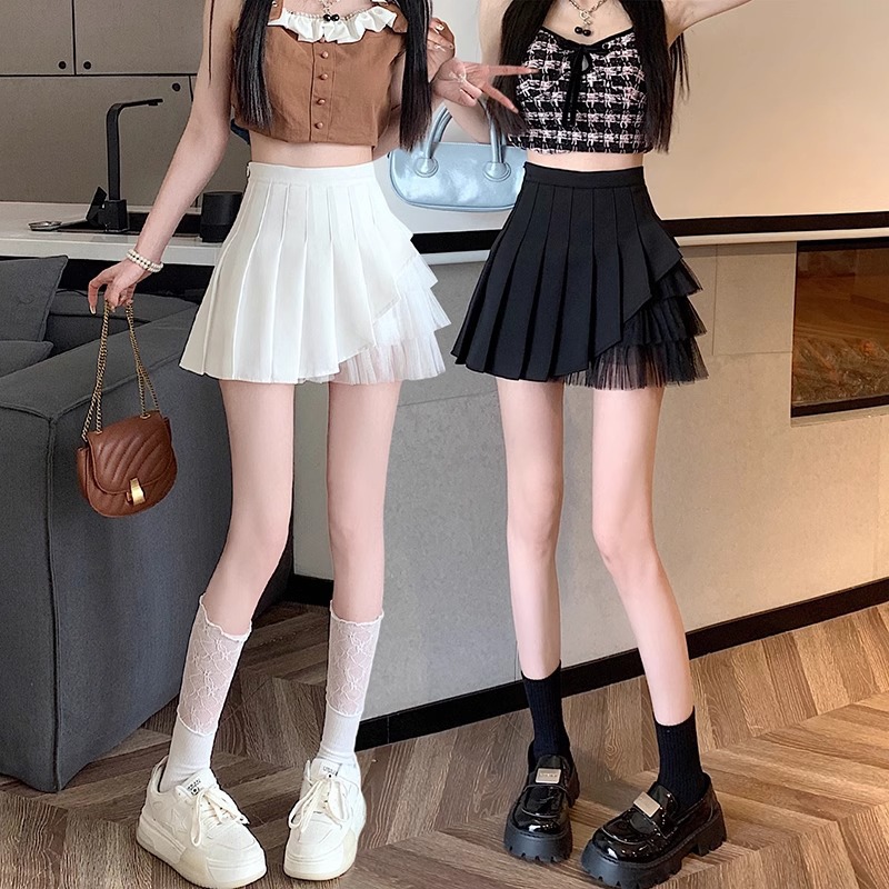 ミニスカート アシンメトリープリーツチュールスカート