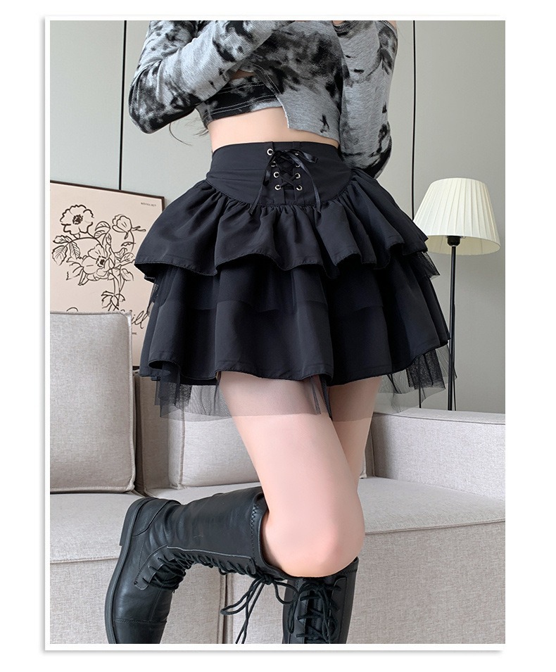 ミニスカート 編み上げ二段フリルミニスカート