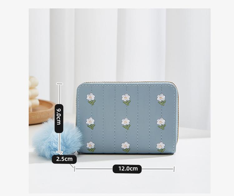コンパクト 財布 レディース小花刺繍ミニ財布ファー付き小銭入れ