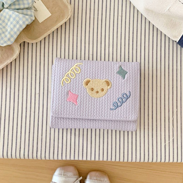 コンパクト 財布 レディース 可愛い くま刺繍 コンパクト 二つ折り 短財布