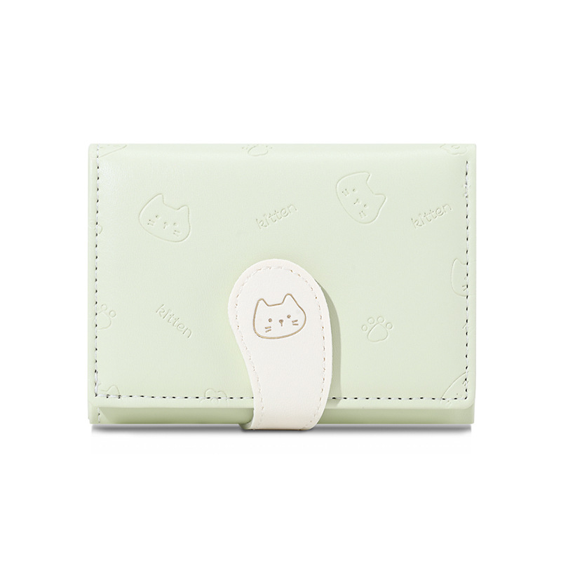 コンパクト 財布 猫柄型押し三つ折りミニ財布