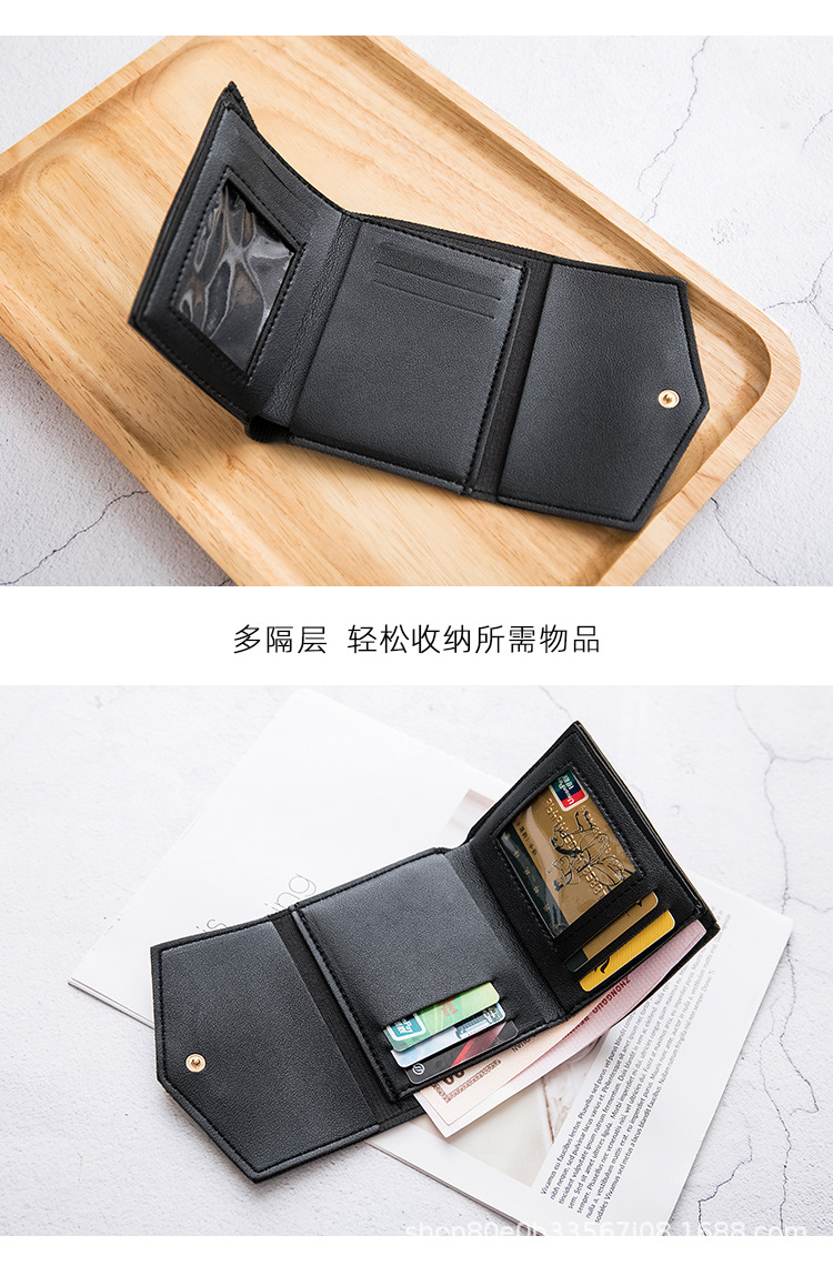 コンパクト 財布 ハート金具付き三つ折りミニ財布