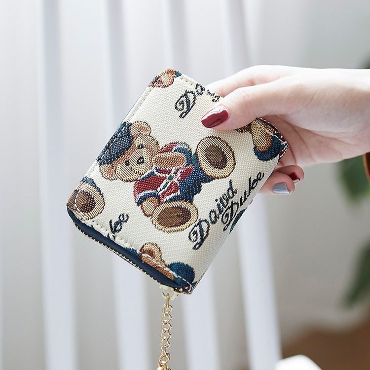 コンパクト 財布 くまさん刺繍 ミニジップウォレット