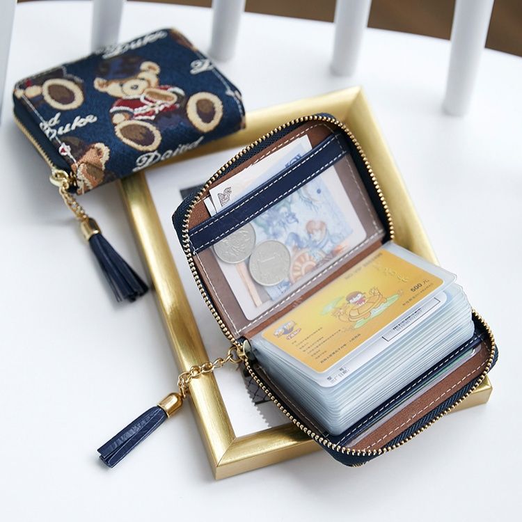 コンパクト 財布 くまさん刺繍 ミニジップウォレット