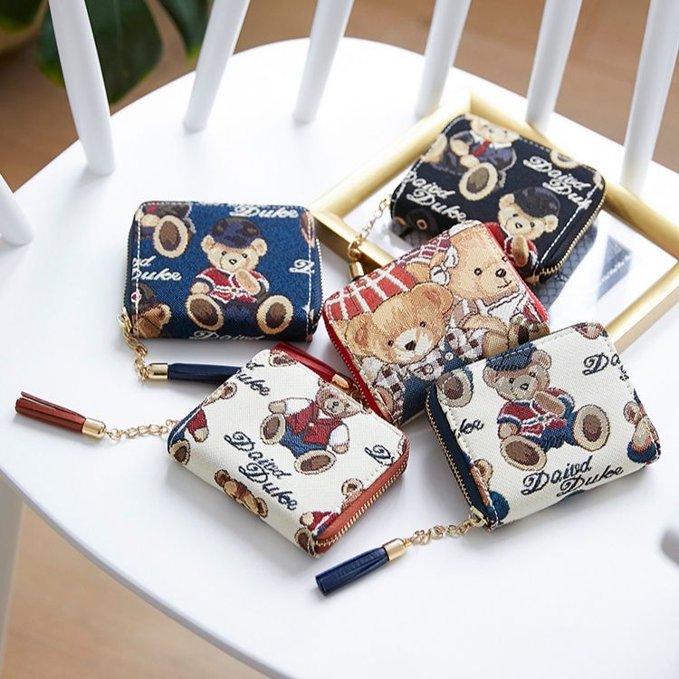 コンパクト 財布 くまさん刺繍 ミニジップウォレット