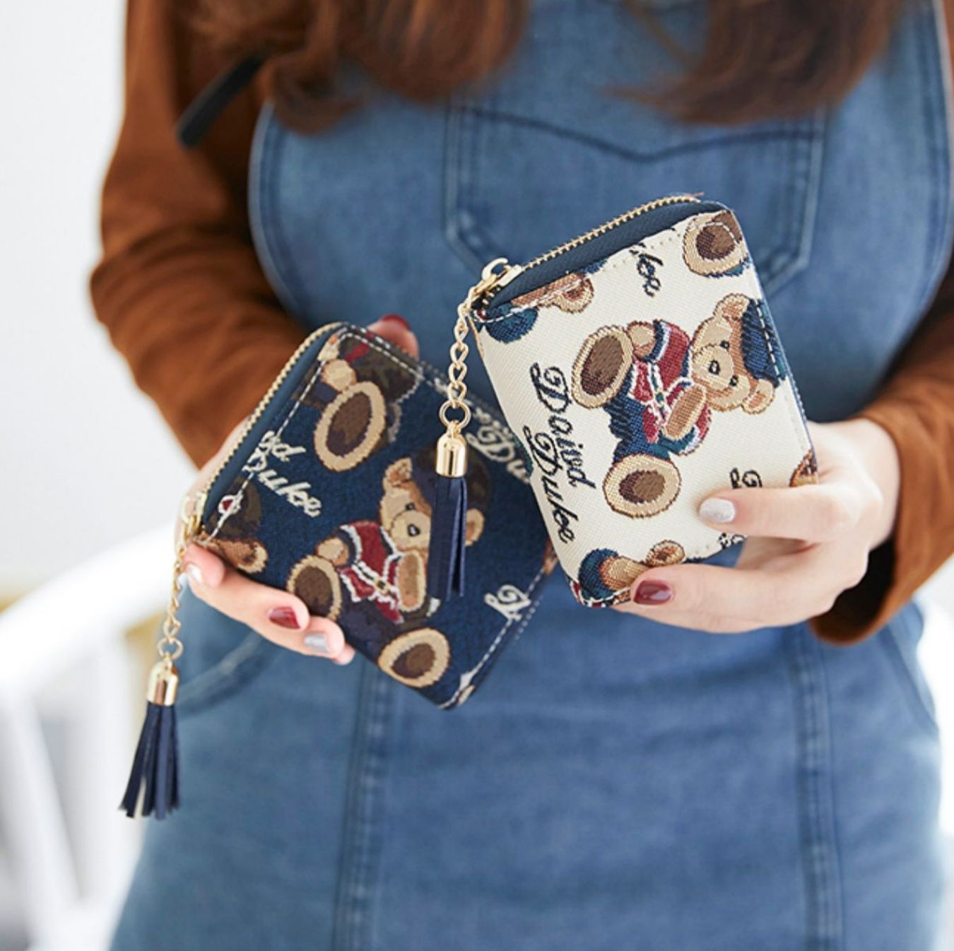 コンパクト 財布 くまさん刺繍 ミニジップウォレット