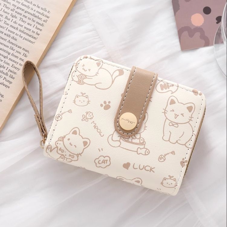 コンパクト 財布 猫モチーフ ミニ財布 ストラップ付き