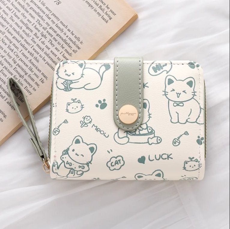 コンパクト 財布 猫モチーフ ミニ財布 ストラップ付き