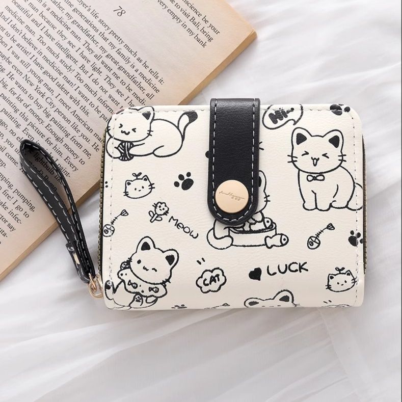 コンパクト 財布 猫モチーフ ミニ財布 ストラップ付き
