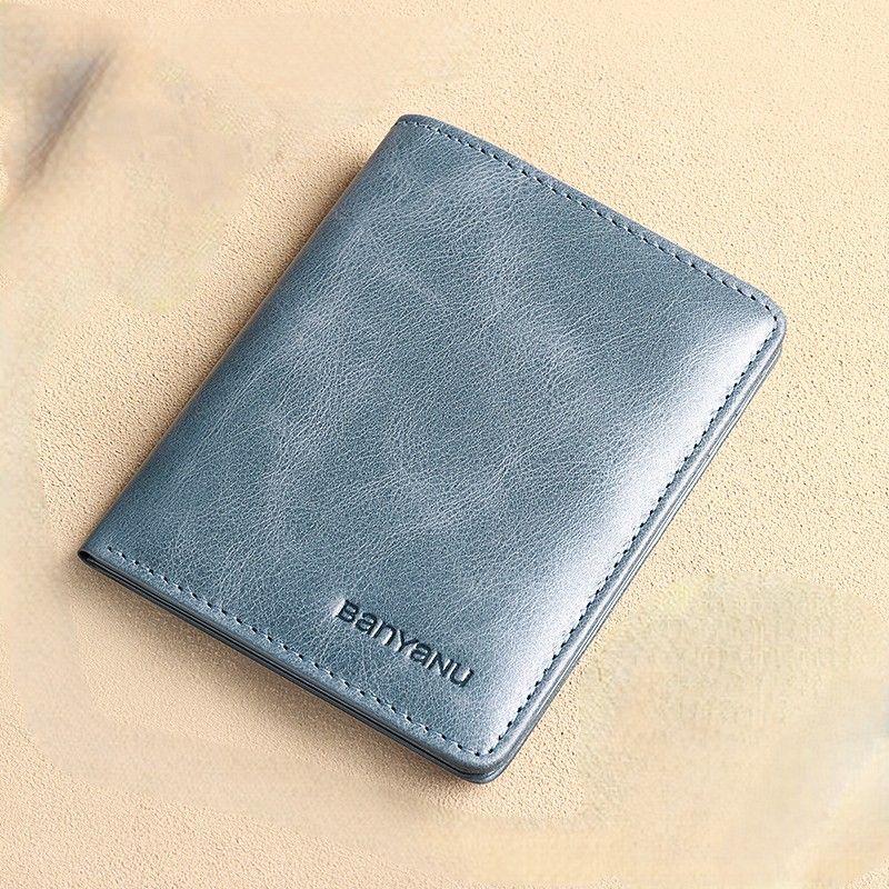 コンパクト 財布 頭層牛革薄型二つ折り財布