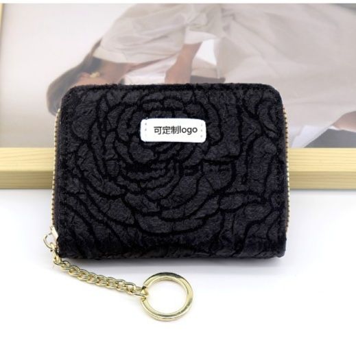コンパクト 財布 花模様刺繍ミニ財布