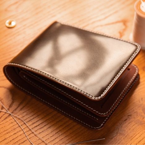コンパクト 財布 本革手縫い仕上げ二つ折り薄型財布