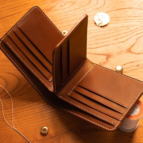 コンパクト 財布 本革手縫い仕上げ二つ折り薄型財布