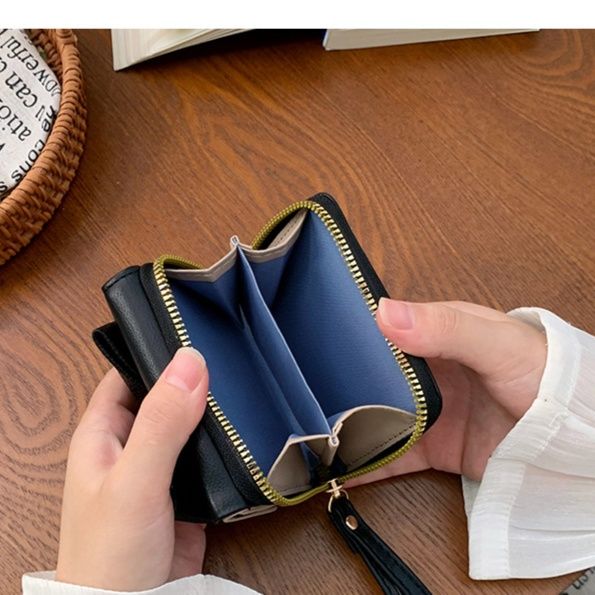 コンパクト 財布 レディース リボン付き二つ折り財布 小銭入れ付きミニ財布