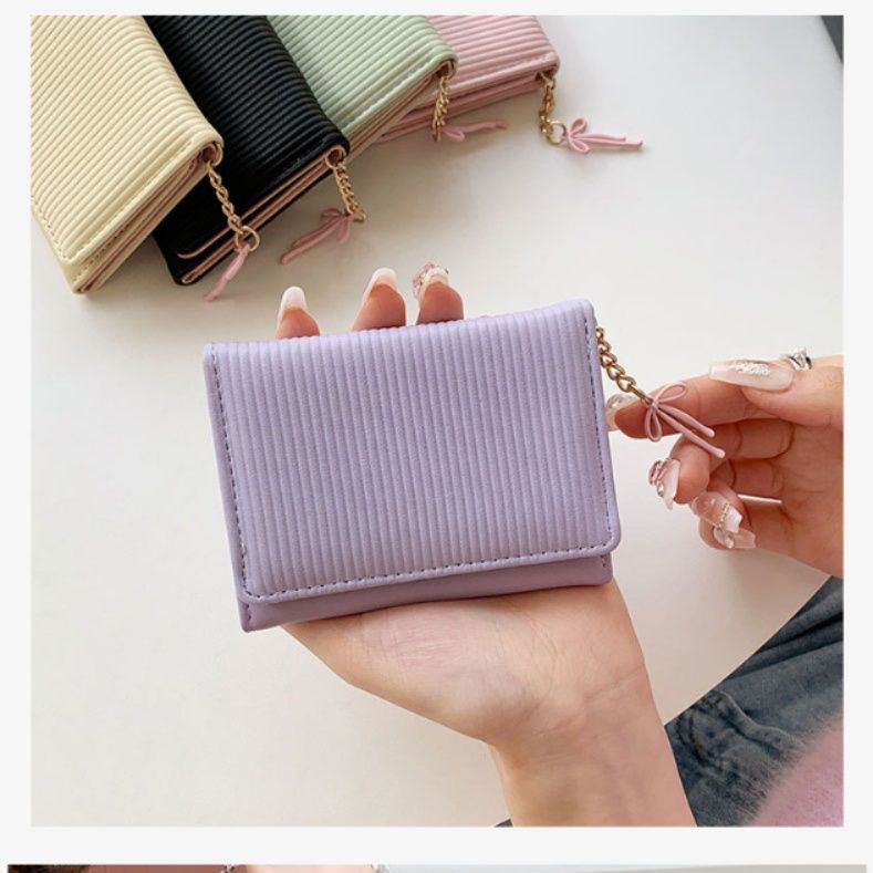 コンパクト 財布 レディース ストライプ 縦型 薄型 三つ折り 短財布