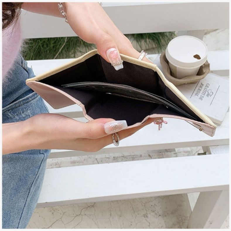 コンパクト 財布 レディース ストライプ 縦型 薄型 三つ折り 短財布