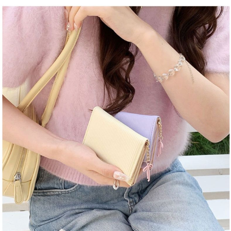 コンパクト 財布 レディース ストライプ 縦型 薄型 三つ折り 短財布