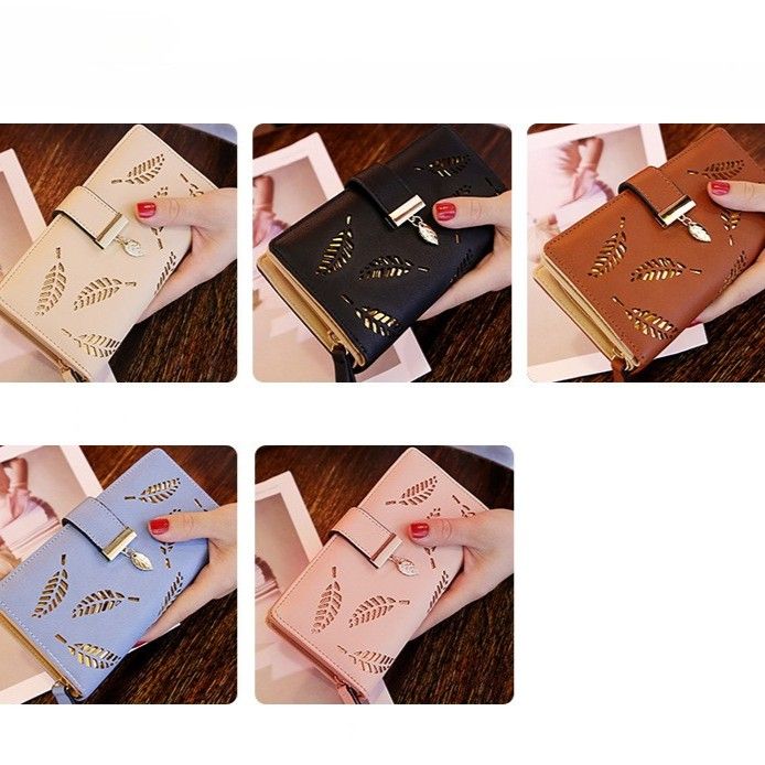 コンパクト 財布 リーフ模様透かし彫りコンパクト二つ折りレディース財布