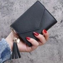 コンパクト 財布 タッセル付きハート飾り三つ折りミニ財布