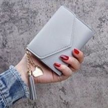 コンパクト 財布 タッセル付きハート飾り三つ折りミニ財布