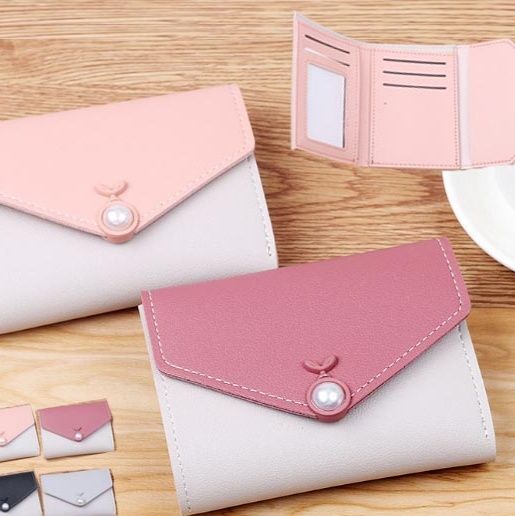 コンパクト 財布 レディース パール付き コンパクト 三つ折り 短財布