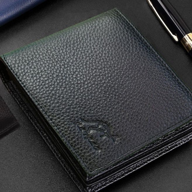 コンパクト 財布メンズ 本革型押し二つ折り財布紳士用