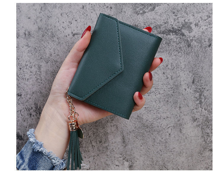 コンパクト 財布 タッセル付きハート飾り三つ折りミニ財布