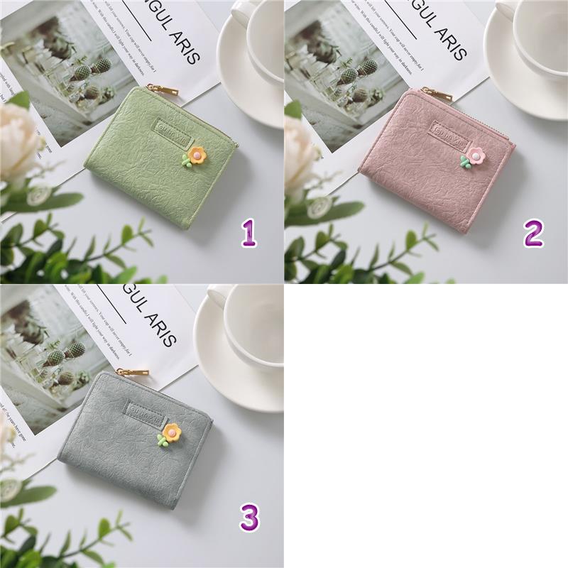 コンパクト 財布 花飾り付き二つ折り財布 カードケース