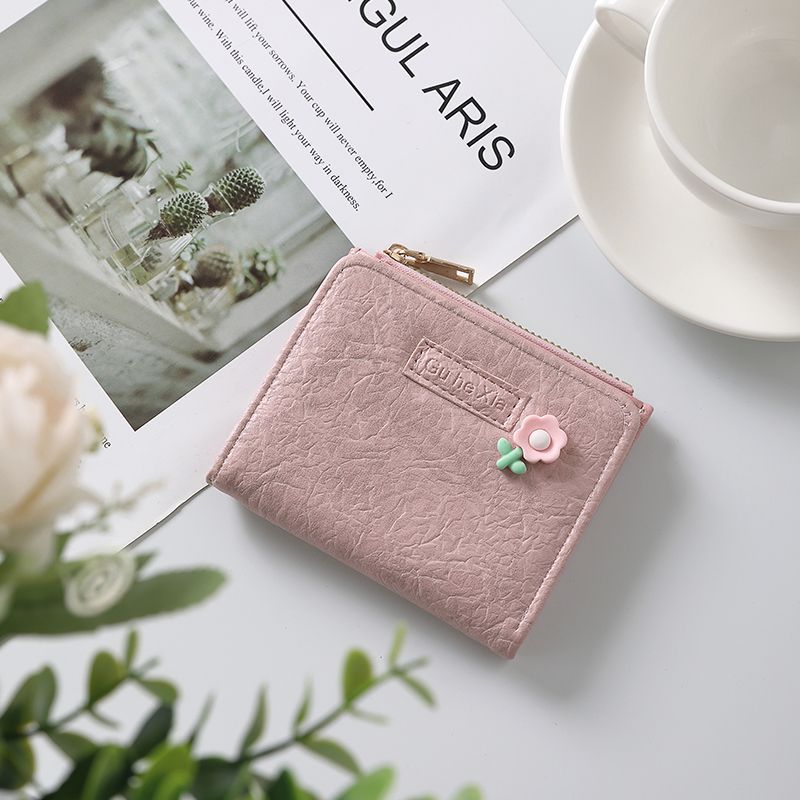 コンパクト 財布 花飾り付き二つ折り財布 カードケース
