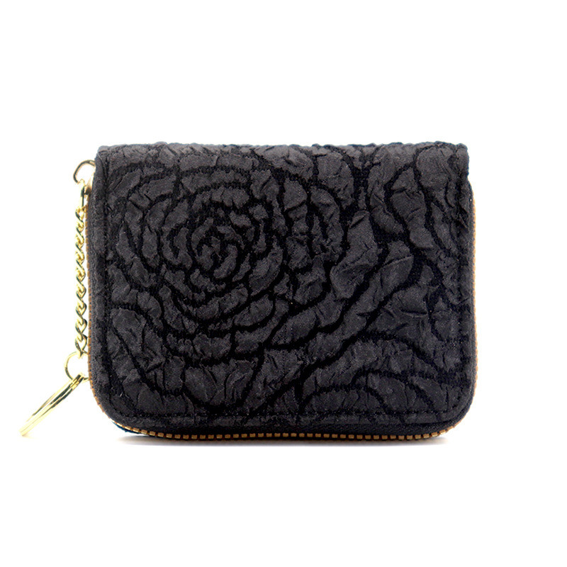 コンパクト 財布 花模様刺繍ミニ財布