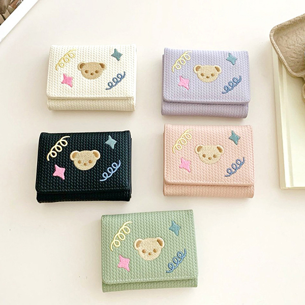 コンパクト 財布 レディース 可愛い くま刺繍 コンパクト 二つ折り 短財布