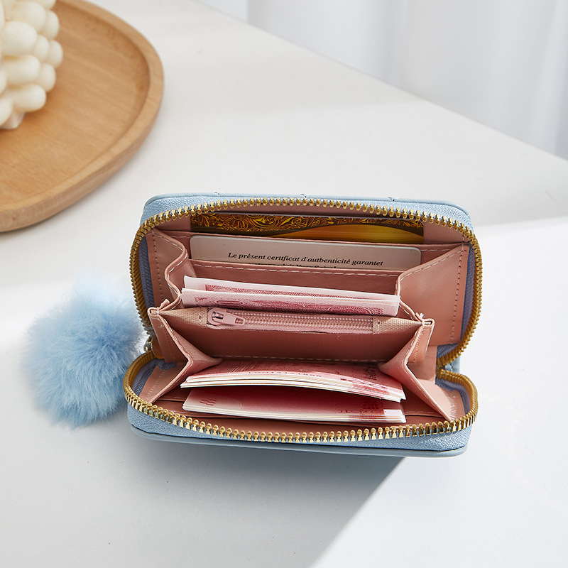 コンパクト 財布 レディース小花刺繍ミニ財布ファー付き小銭入れ