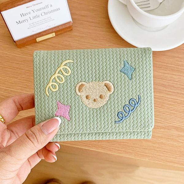 コンパクト 財布 レディース 可愛い くま刺繍 コンパクト 二つ折り 短財布