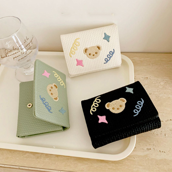 コンパクト 財布 レディース 可愛い くま刺繍 コンパクト 二つ折り 短財布