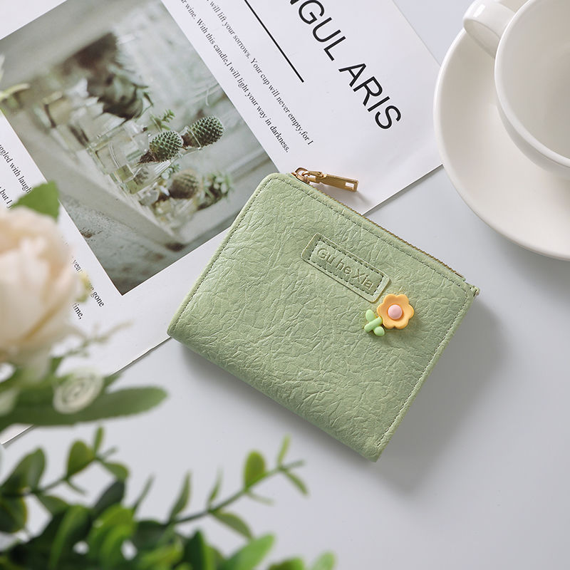 コンパクト 財布 花飾り付き二つ折り財布 カードケース