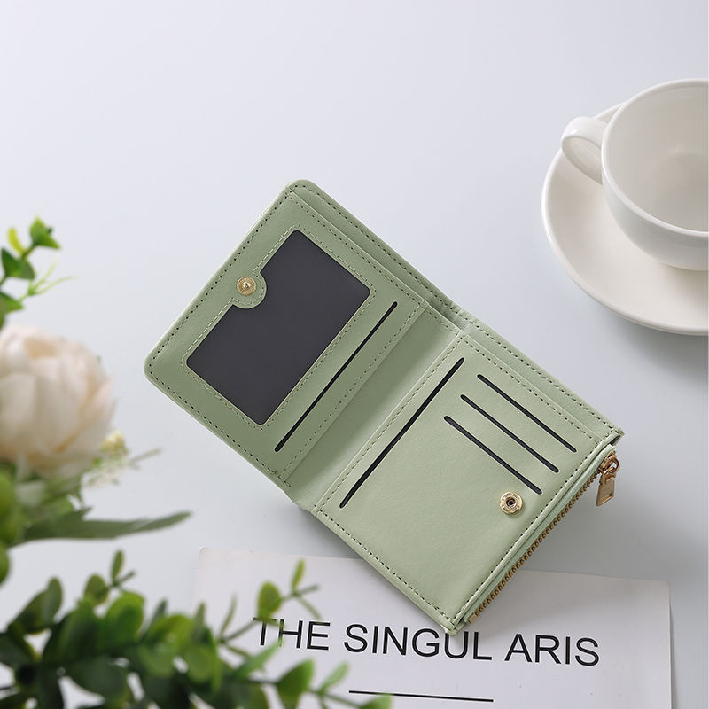 コンパクト 財布 花飾り付き二つ折り財布 カードケース