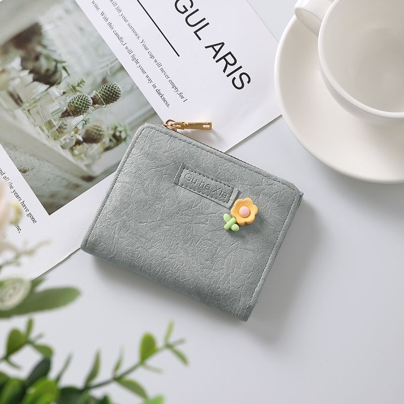 コンパクト 財布 花飾り付き二つ折り財布 カードケース