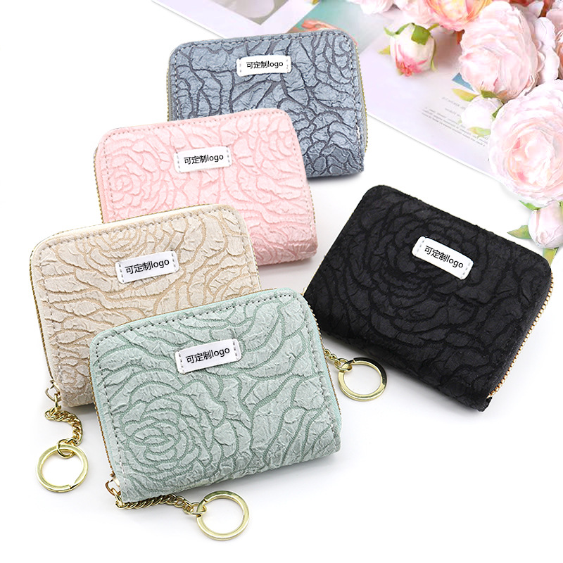 コンパクト 財布 花模様刺繍ミニ財布