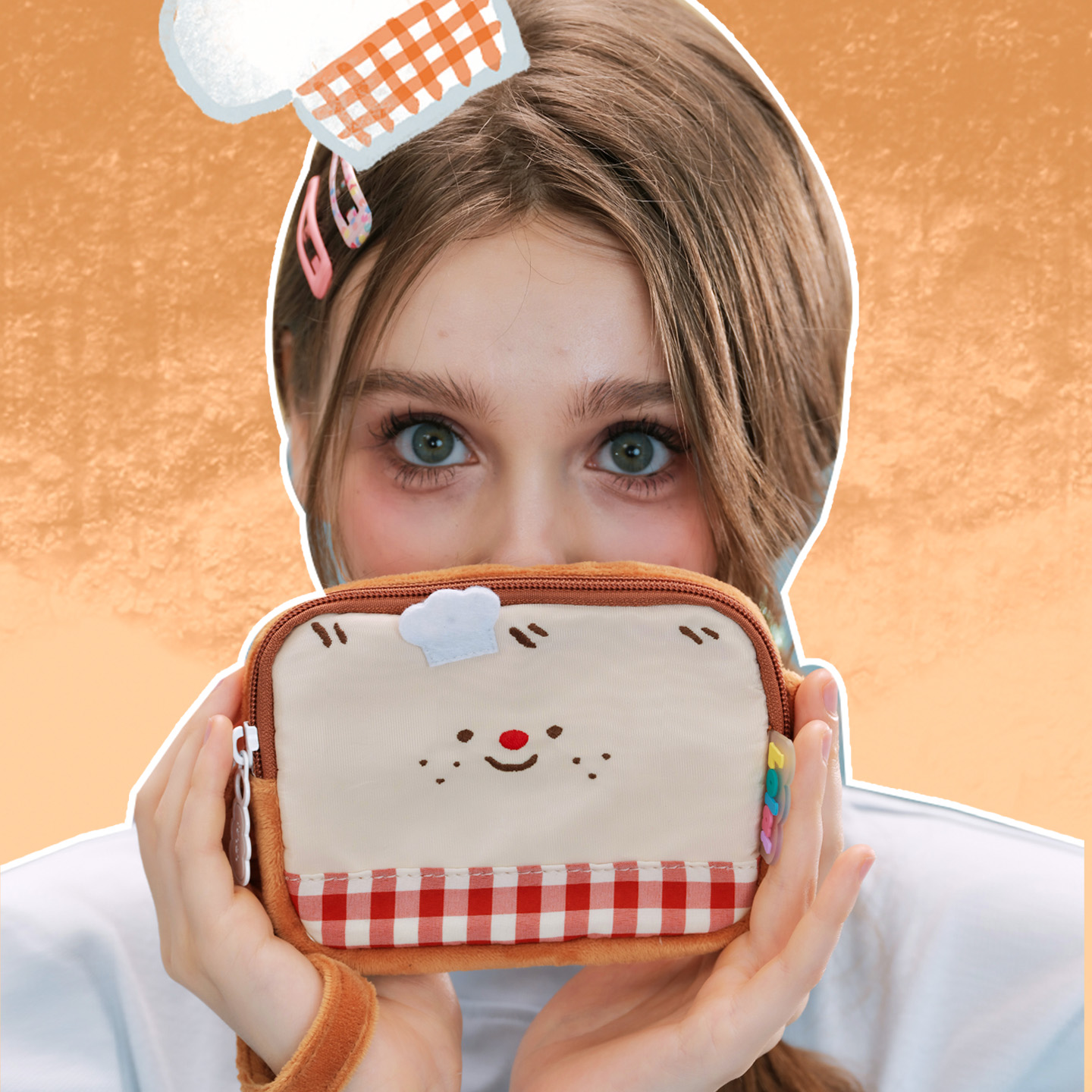 コンパクト 財布 ニコニコ顔のパン型コンパクト財布